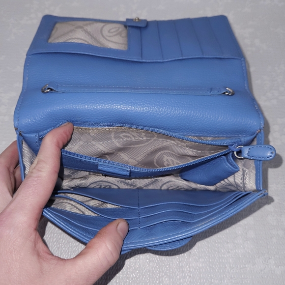 BRIGHTON Croc Embossed Blue Leather Clutch - Picture 9 of 13